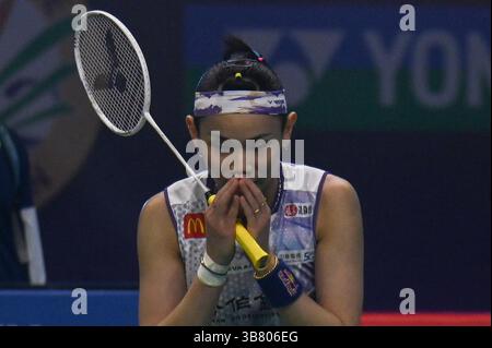 21 gennaio 2024, nuova Delhi, Delhi, India: Tai Tzu Ying di Taiwan ringrazia i suoi fan dopo aver vinto contro Chen Yu Fei cinese durante la finale femminile dello Yonex Sunrise India Open 2024 a nuova Delhi, India, il 21 gennaio 2024. (Immagine di credito: © Kabir Jhangiani/ZUMA Press Wire) Foto Stock