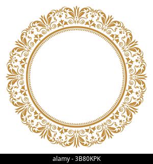 Cornice decorativa elegante elemento vettoriale per il design in stile orientale, spazio per il testo. Bordo bianco e dorato floreale. Illustrazione in pizzo per inviti e biglietti d'auguri Illustrazione Vettoriale