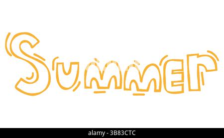 Logo estivo con tipografia. Illustrazione di testo vettoriale con sole, spiaggia, vacanze, viaggi e stile retrò. Perfetto per poster, striscioni, la Illustrazione Vettoriale