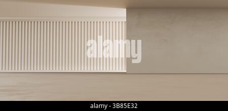 Camera vuota in cemento scuro con architettura minimalista, colonne, ombre e luce dall'esterno. Garage industriale interno o parcheggio. Illustrazione 3D. Foto Stock