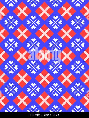 Un design geometrico sorprendente che mostra simboli di ispirazione nordica in vari colori disposti in un motivo ricorrente. Foto Stock