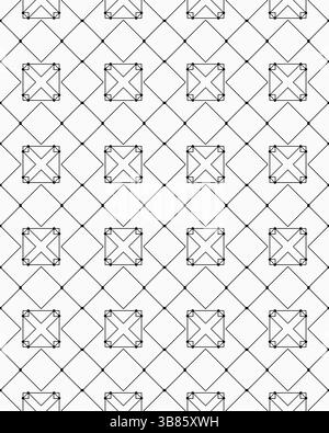 Un motivo geometrico dettagliato che mostra quadrati e diamanti interconnessi in una normale formazione a griglia su sfondo bianco. Foto Stock