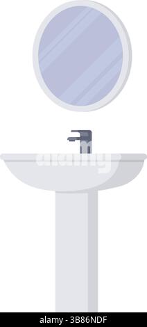 Lavandino e specchio in ceramica isolati, design interno del bagno Illustrazione Vettoriale