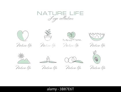 set di loghi e icone per cosmetici biologici naturali e saloni di bellezza Illustrazione Vettoriale