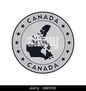 Vettore del badge rotondo Canada. Francobollo rotondo con la forma del Canada, isolini e nome circolare del paese. Emblema fantastico. Illustrazione Vettoriale