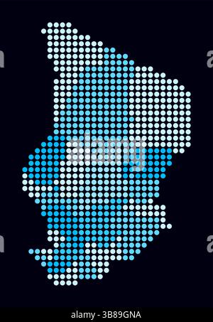 Cartina punteggiata in Ciad. Mappa digitale del paese su sfondo scuro. Forma del Ciad con punti circolari. Stile puntini colorati. Cerchi di grandi dimensioni. Illustrazione Vettoriale