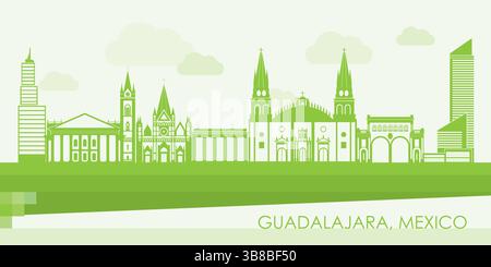 Panorama Green Skyline della città di Guadalajara, Messico - illustrazione vettoriale Illustrazione Vettoriale