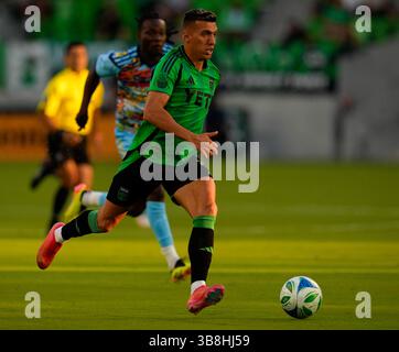 Austin, Texas, Stati Uniti. 7 maggio 2025. MYRTO UZUNI, centrocampista dell'Austin FC (10) durante una partita di US Open Cup tra Austin FC e El Paso Locomotive il 7 maggio 2025 ad Austin, Texas. (Credit Image: © Scott Coleman/ZUMA Press Wire) SOLO PER USO EDITORIALE! Non per USO commerciale! Crediti: ZUMA Press, Inc./Alamy Live News Foto Stock
