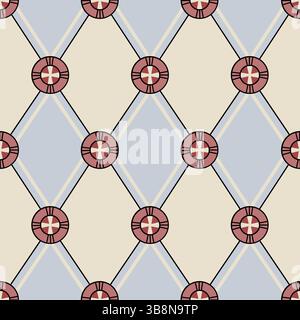 Motivo Art Deco senza cuciture con forme a rombo ripetute e dettagli circolari stilizzati. Illustrazione Vettoriale