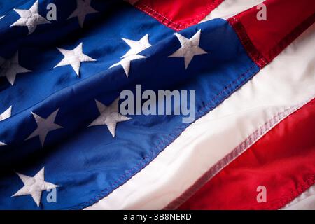 Primo piano bandiera americana, tiro in studio. Foto Stock
