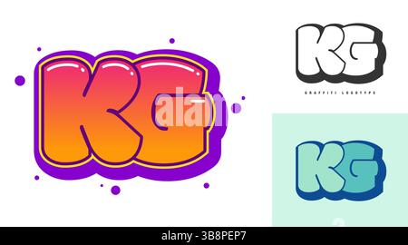 Design con logo KG per festival o feste. Lettere iniziali k e g in stile graffiti. Testo moderno creativo nome dell'azienda tipografia dei font. I bambini sono alla moda Illustrazione Vettoriale