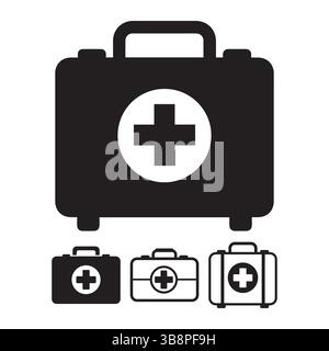 Icone del kit di pronto soccorso medico , Set vettoriale della borsa di assistenza sanitaria di emergenza Illustrazione Vettoriale