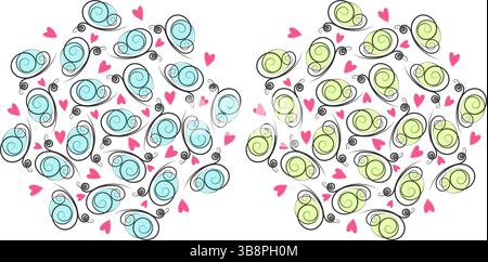 Cuori e farfalle Sfondi circolari saluti estivi o materiali promozionali per la progettazione di idee. Banner promozionale Web per schede tematiche di progettazione vettoriale isolate, etichette, listino prezzi, opuscoli, poster, stampa Illustrazione Vettoriale