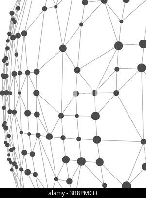 Background tecnologico con spazio di copia. Sfera astratta. Punti collegati da linee. Mesh minimalista. Forma poligonale astratta. Illustrazione Vettoriale