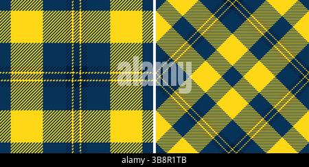Classici motivi a quadri in vibrante blu e giallo. Design versatile per tessuti, sfondi o arte digitale. Rappresenta tradizione, calore e audacia Illustrazione Vettoriale