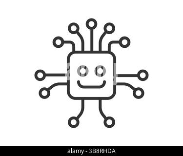 Felice icona microchip. Rappresenta ai, intelligenza artificiale, tecnologia moderna e informatica. Ideale per siti Web, app e design futuristici. Illustrazione Vettoriale