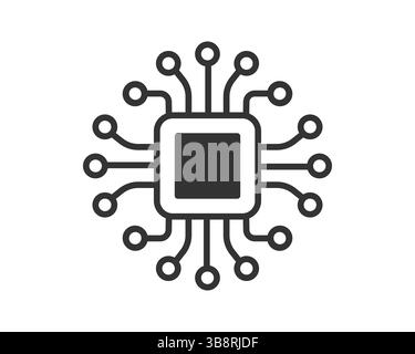 Icona moderna e minimalista di un microchip. Simboleggia tecnologia, computing, intelligenza artificiale e innovazione. Perfetto per siti Web, app e des Illustrazione Vettoriale