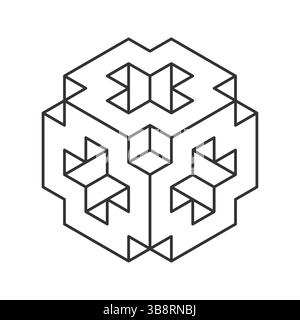 Design geometrico complesso con cubi interconnessi che creano un'illusione 3D visivamente accattivante. Illustrazione Vettoriale