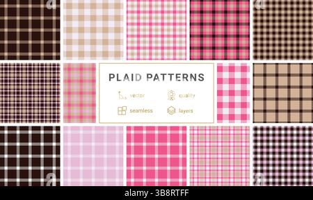 Un elegante set di motivi a quadri con un mix di righe e design a quadri, perfetto per l'uso in tessuto e tessuto. Ideale per camicie, carta da parati e Illustrazione Vettoriale