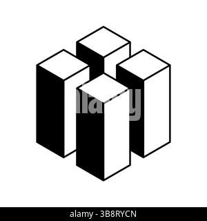 Elegante illustrazione isometrica di quattro cubi interconnessi. Perfetto per concetti di unità, lavoro di squadra, crescita, tecnologia o architettura. Illustrazione Vettoriale