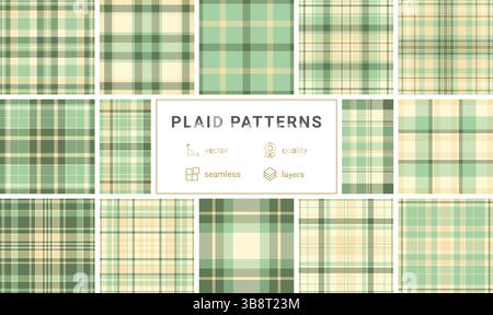 Motivi in tessuto a quadri con un mix di motivi geometrici e strisce orizzontali. Ideale per stampe tessili, camicie e tappezzerie ripetute. Perfetto per la pubblicità Illustrazione Vettoriale