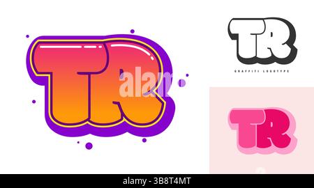 Design del logo TR per festival o feste. Lettera iniziale t e r in stile graffiti. Testo moderno creativo nome dell'azienda tipografia dei font. I bambini sono alla moda Illustrazione Vettoriale