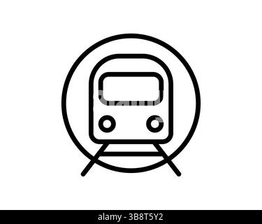 Elegante icona minimalista che raffigura un treno in cerchio, ideale per i trasporti, i viaggi, la metropolitana o i progetti relativi al trasporto pubblico. Illustrazione Vettoriale