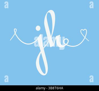 Illustrazione vettoriale della calligrafia del monogramma nuziale iniziale JH. Scritta disegnata a mano con logo j e h Love per poster giornalieri valentini, biglietti di auguri, p Illustrazione Vettoriale