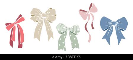 Set di fiocchi a nastro vintage in colori pastello Illustrazione Vettoriale