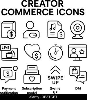 Icone della linea di commercio Creator impostate per i trend digitali 2025 Illustrazione Vettoriale