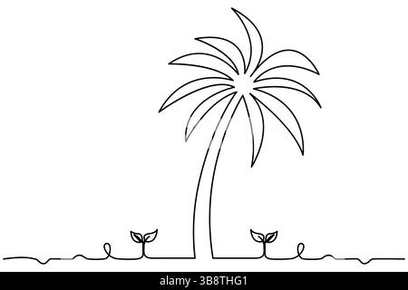 Disegno grafico a linea singola continuo della struttura di palma isolato Illustrazione Vettoriale