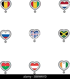 Serie di flag sulla forma del cuore. Illustrazione vettoriale Illustrazione Vettoriale