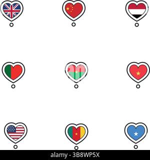 Serie di flag sulla forma del cuore. Illustrazione vettoriale Illustrazione Vettoriale