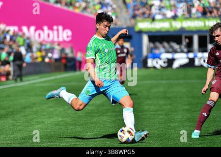 016 marzo 2024: Il centrocampista dei Seattle Sounders Josh Atencio (8) durante la partita di calcio della MLS tra i Seattle Sounders e i Colorado Rapids a Seattle, Washington. Steve Faber/CSM (immagine di credito: © Steve Faber/CSM via ZUMA Press Wire) Foto Stock