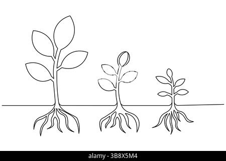 Pianta a una linea minimalista che disegna un'elegante arte botanica per un design ispirato alla natura. Vettore Illustrazione Vettoriale