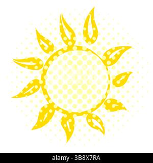Un bel sole a doodle. Illustrazione dello schizzo di Doodle Sun. Bel sole arancione disegnato a mano. Non l'intelligenza artificiale, Scribble Doodle Children Drawn Style. Vettore Illustrazione Vettoriale