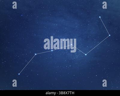 Cielo davvero a nord con Big Dipper Constellation con linee. L'Orsa maggiore o il grande Orso nel cielo stellato notturno invernale Foto Stock