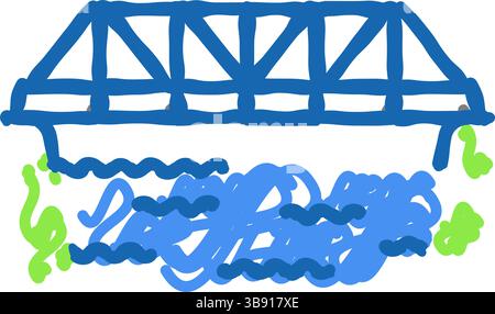 illustrazione a doodle dell'icona del ponte puntone-tirante Illustrazione Vettoriale