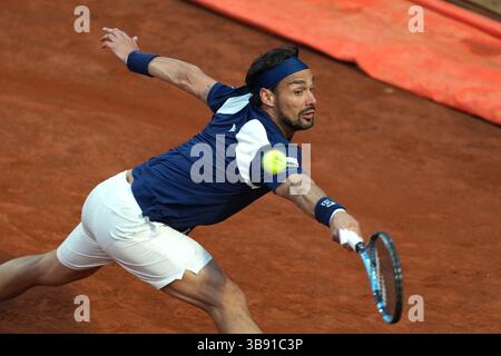 Roma, Italia. 8 maggio 2025. Fabio Fognini dell'Italia durante la partita contro Jacob Fearnley del Regno Unito al torneo di tennis internazionali BNL d'Italia 2025 al foro Italico di Roma, l'8 maggio 2025. Crediti: Insidefoto/Alamy Live News Foto Stock