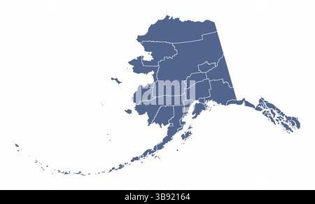 Stato dell'Alaska, mappa amministrativa isolata su sfondo bianco, Stati Uniti Illustrazione Vettoriale