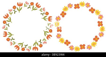 Semplice corona di fiori. Corone floreali di invito al matrimonio. Piccoli fiori carini. Illustrazione Vettoriale