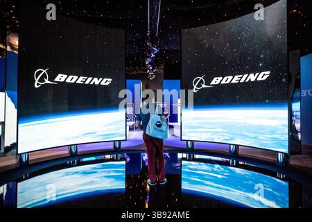 18 giugno 2019 - le Bourget, Seine-Saint-Denis, Francia - chalet BOEING al Paris Air Show..la 53a esposizione Internazionale di Aeronautica e spazio si è svolta dal 17 al 23 giugno 2019 al Parc des Expositions du Bourget. (Immagine di credito: © Sadak Souici/ZUMA Press Wire) Foto Stock