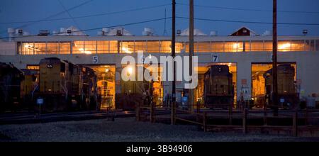 19 giugno 2017: Le locomotive diesel per il trasporto merci sono allineate in un capannone di manutenzione del deposito ferroviario a Roseville, CA. (Credito immagine: © Spencer Grant/ZUMA Press Wire) Foto Stock