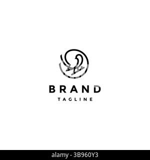 Uccello appollaiato in Circle Lines Logo Design. Uccello in un semplice design con logo a gabbia rotonda. Illustrazione Vettoriale