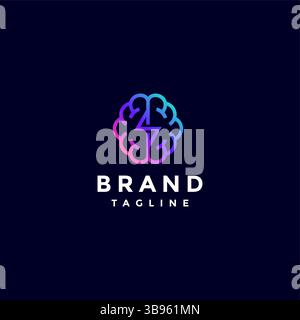 Design semplice del logo Thunder Brain Line. Lettera iniziale S nel disegno del logo con contorno dell'icona cerebrale. Illustrazione Vettoriale