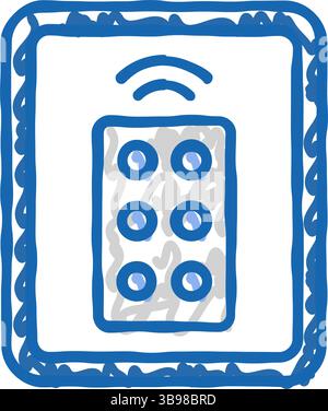 etichetta del telecomando icona di attenzione del prodotto illustrazione dello scarabocchio Illustrazione Vettoriale