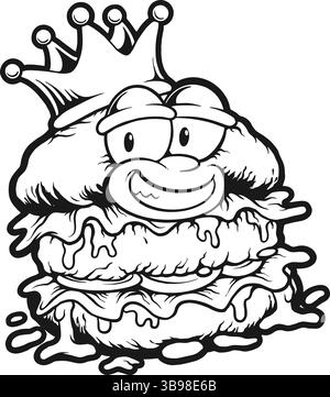 Burger King sorridente con silhouette a corona illustrazioni vettoriali per il logo del tuo lavoro, t-shirt di merchandising, adesivi e disegni di etichette, poste Illustrazione Vettoriale