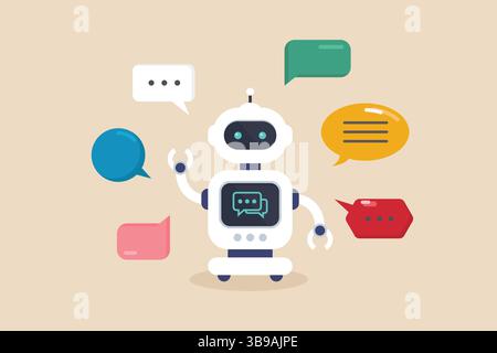 Rispondi alle domande con l'apprendimento automatico o l'intelligenza artificiale artificiale artificiale artificiale. Tecnologia Cyborg. Illustrazione vettoriale. Illustrazione Vettoriale