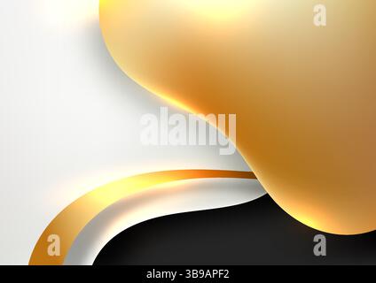 sfondo moderno astratto con curve dorate lucide che scorrono attraverso texture bianche e nere opache, perfetto per il branding di lusso, il web design e l'artista Illustrazione Vettoriale