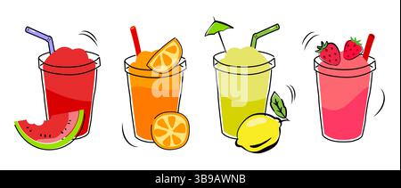 Frullati estivi in bicchieri su sfondo bianco. Illustrazione Vettoriale